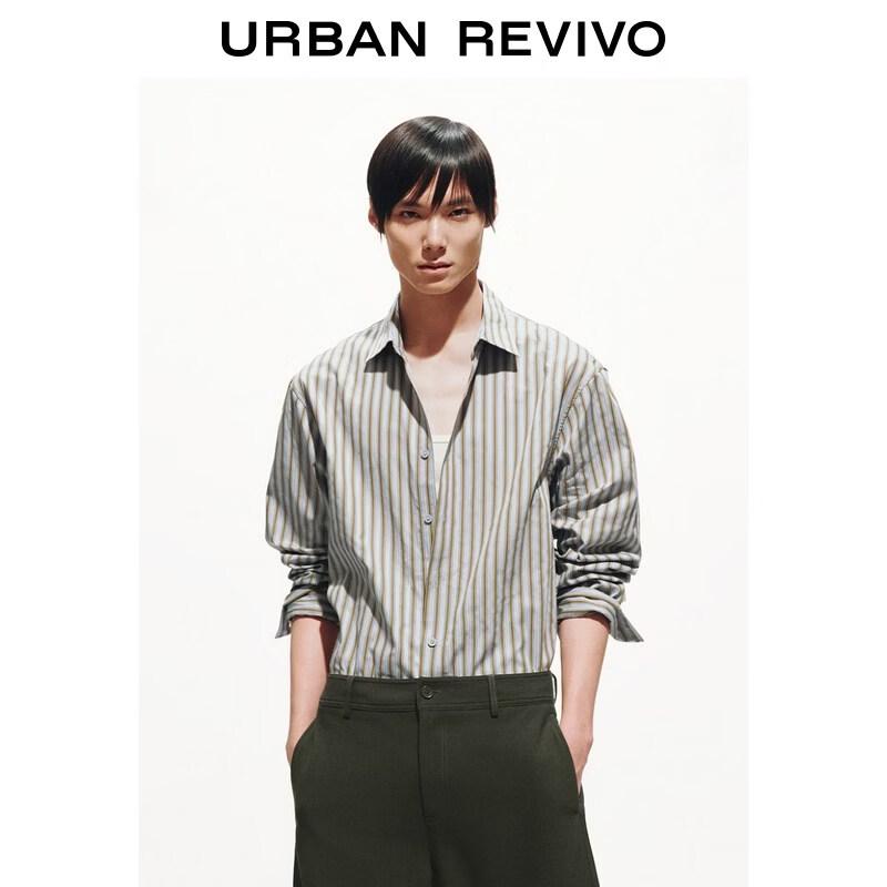 UR 2026 Men s Fashion Lapel Color Block Stripe Cotton Shirt S