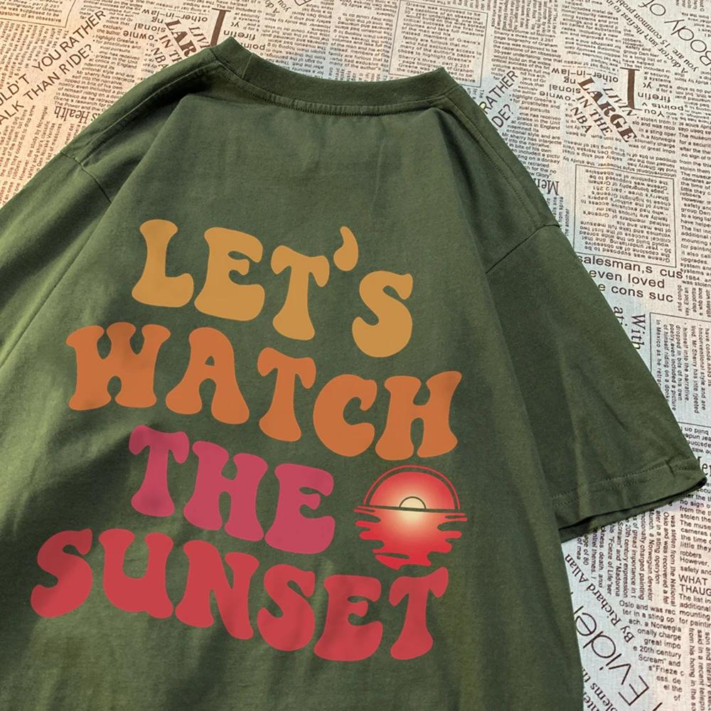 Let'S Watch The Sunset Printing Clothes Men Women Harajuku Summer Tshirt Cartoon Cotton T-Shirt Fashion Breathable Couple Tops