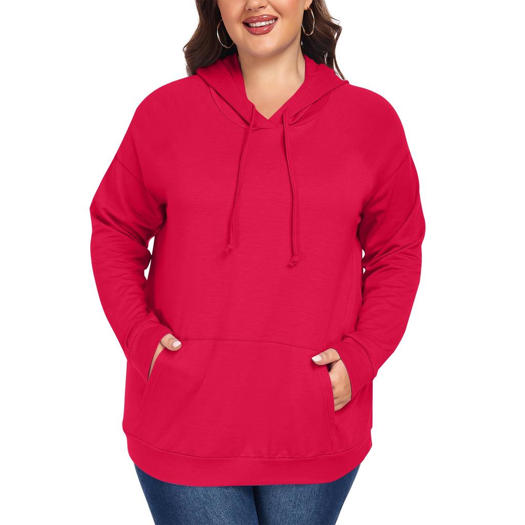 Women's  Casual Large Sized Long Sleeved Hooded Solid Color Sweatshirt