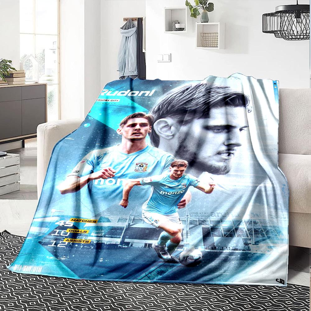 Coventry City Football Player Rudoni Portrait Collage Print Flannel Blanket Soft Warm Throw Blanket for Sofa Bed Living Room