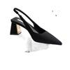 Baotou Sandals Summer Suede Shoes High Heels Sandals Pointed Back Strap Black New Middle Heel Single Shoes Light Mouth Fashion