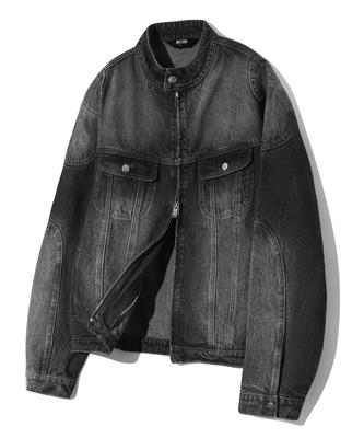 Trillion Fade Wash Biker Denim Jacket (Black)