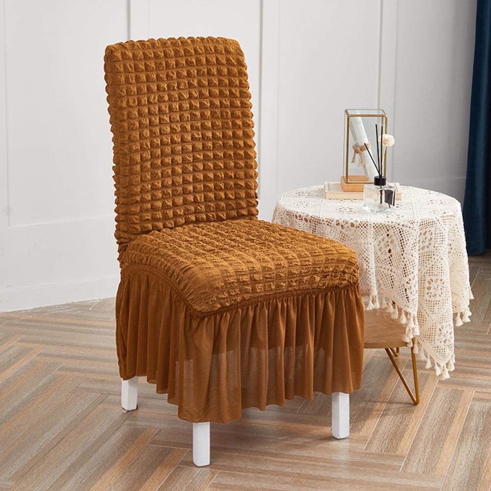Thick 3D Bubble Gauze Chair Cover with Lace Hem Universal Stretch Elastic Dining Chair Slipcover