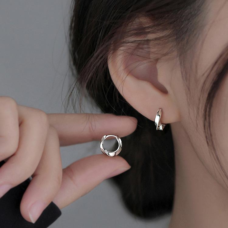 Real 925 Silver Trendy Personality Hoop Earrings for Charm Women Minimalist Fine Jewelry Geometric Accessories