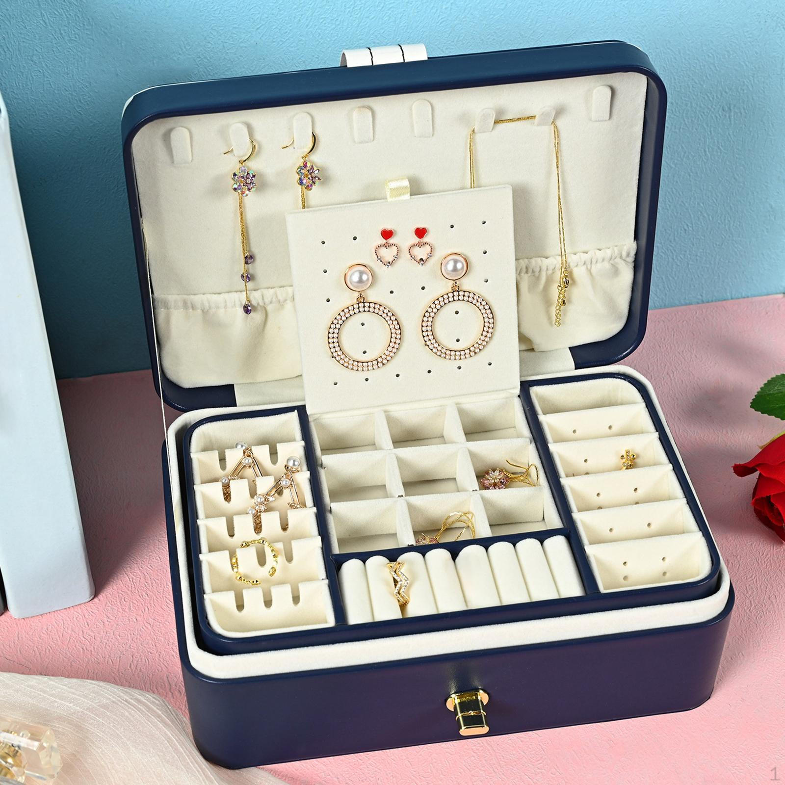

Elegant Jewelry Box with Multiple Compartments for Rings and Bracelets темно-синього кольору