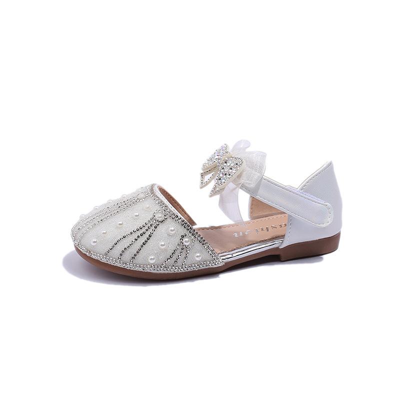 Girls' Princess Half sandals2026New Summer Children's Cute Bowknot Shiny Pearl Rhinestone Performance Shoes