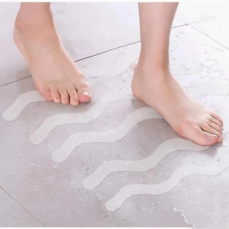 24/36/48 Bathroom Anti-Slip Stickers Transparent Waterproof Safety Strip Bathtub Shower Stair Floor Long Strip Wavy Tape Sticker