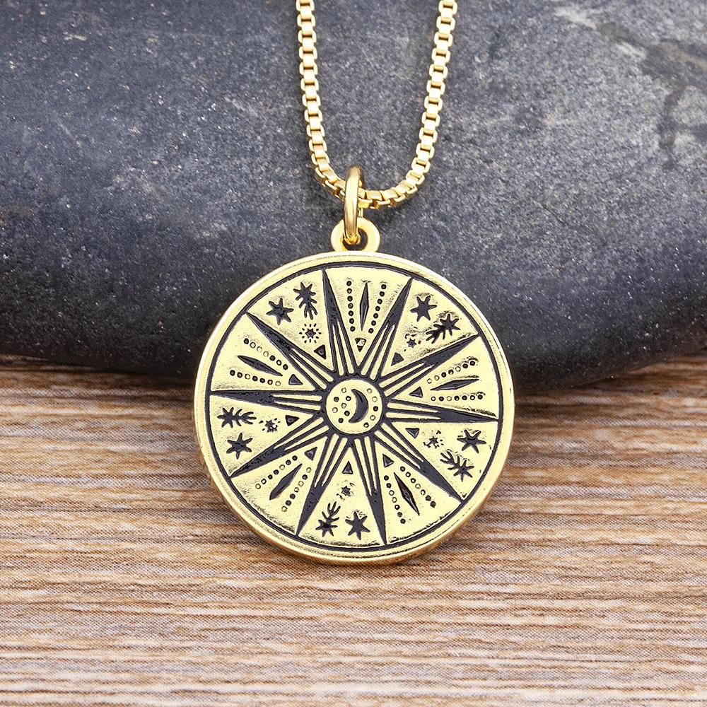 

New Design Punk Style Sun Totem Inlaid Moon Shape Pendant Necklace Copper Zircon Women s Simple Personalized Jewelry Lucky Gifts
