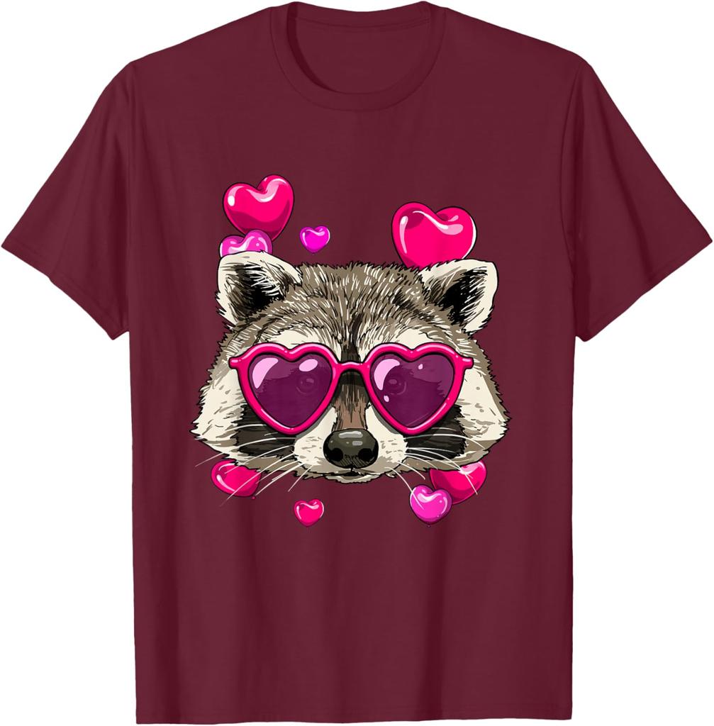 Waschbär Mit Herz-Sonnenbrille Valentinstag Lustiger Müllpanda Grafik-T-Shirt für Herren