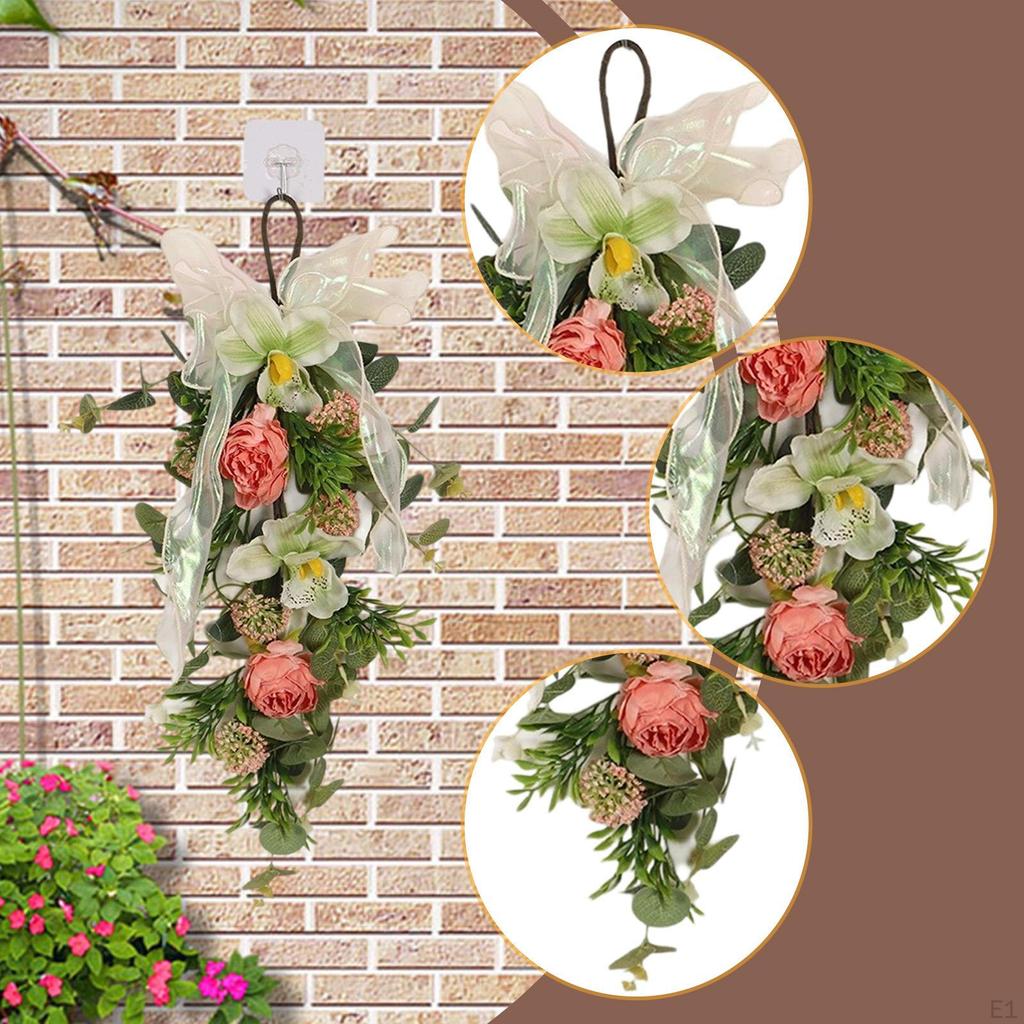 Artificial Floral Teardrop Swag Wreath Spring Home Decor with Hanging Loop for Garden Party