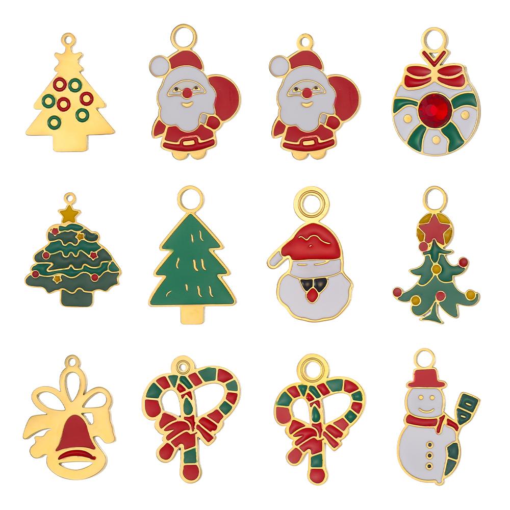 CARLIDANA Unique Diy Jewelry Charms Accessories Tree Santa Claus Enamel Christmas Charms for Bracelet Necklaces Waterproof