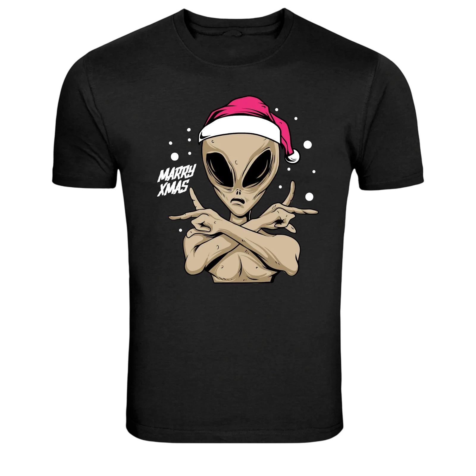 Alien Merry Xmas Christmas Humor Graphic T-Shirt L