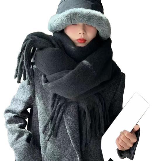 Dámská zimní šála Zesílený široký Dlouhý střapec Jednobarevný Útulný Větruodolný Chladuvzdorný Měkký dámský Ozdobný šátek na krk