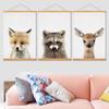 Sevimli Geyik Kurt Hayvan Posteri Manyetik Poster Askı Doğal Çerçeve Askı Çerçeve Boyama Fotoğraf ahşap çatkı duvar Sanatı Zanaat Çerçeve