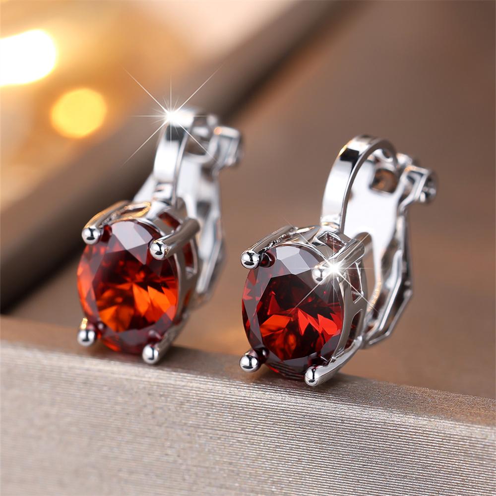 Pendientes de Clip Pequeños Lindos con Piedra Ovalada de Circonita Arcoíris Para Mujeres Pendiente de Compromiso Color Plata Vintage Joyería de Cristal Multicolor