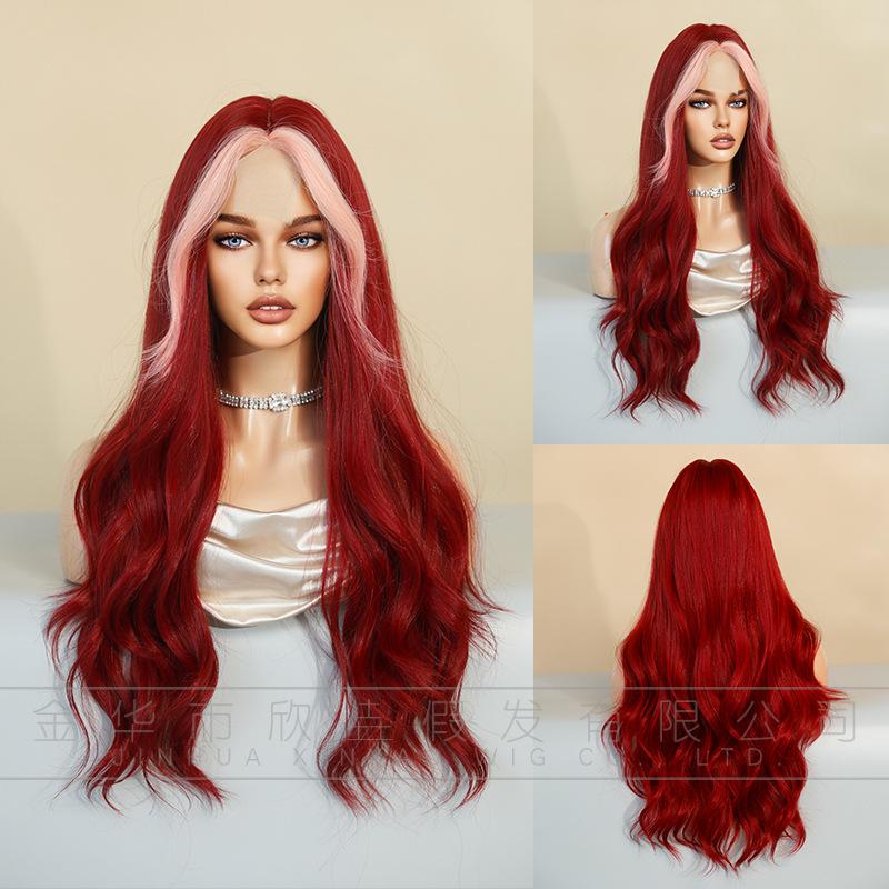 European American Women's Big Wave Wig With Dyed Purple Long Curly Hair Roland Synthetic Mechanism Full Head Set Wavy