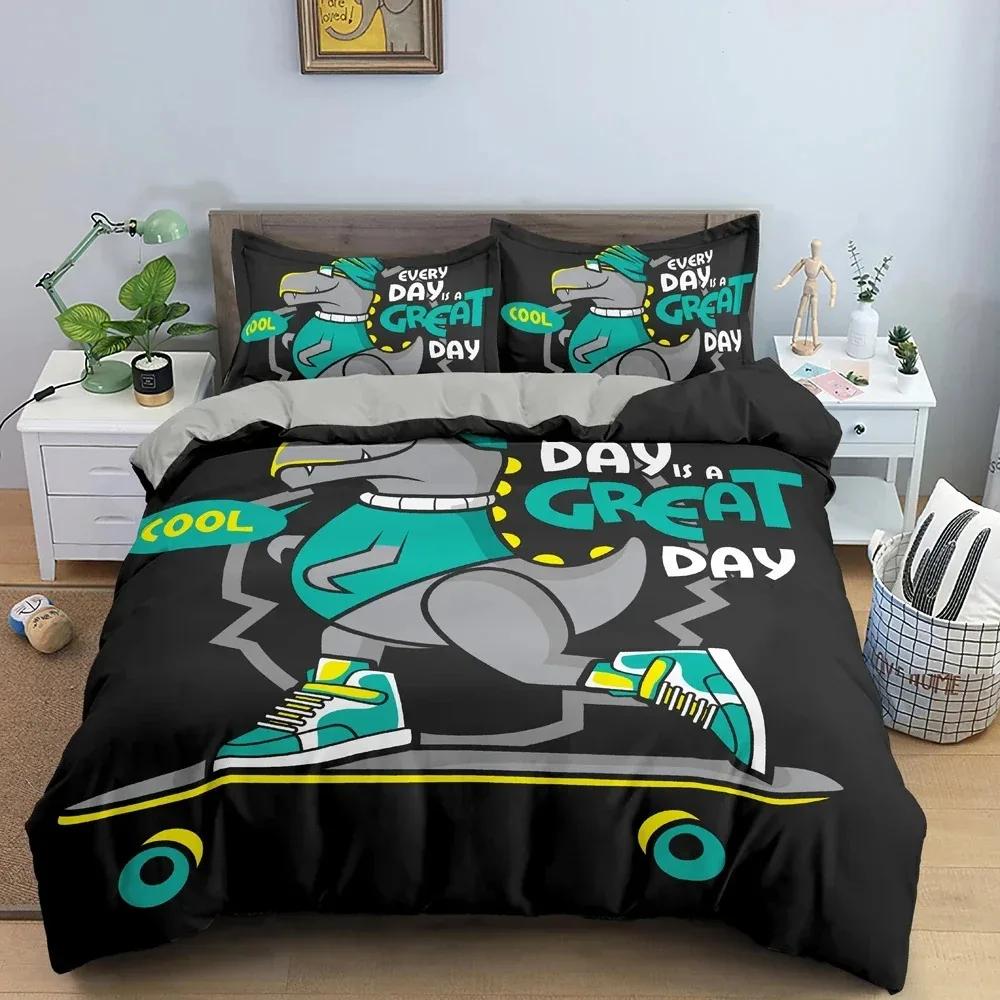 Cartoon Dinosaur Bedding Setfor Kid'S Bedroom Decor Duvet Cover King Queen Full Size Bedclothes Pillowcase Bed Set