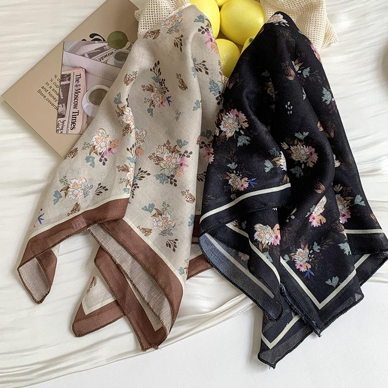 Headscarf summer female pastoral retro floral silk scarf neck small square scarf commuting silk scarf small scarf fart curtain stacked wear