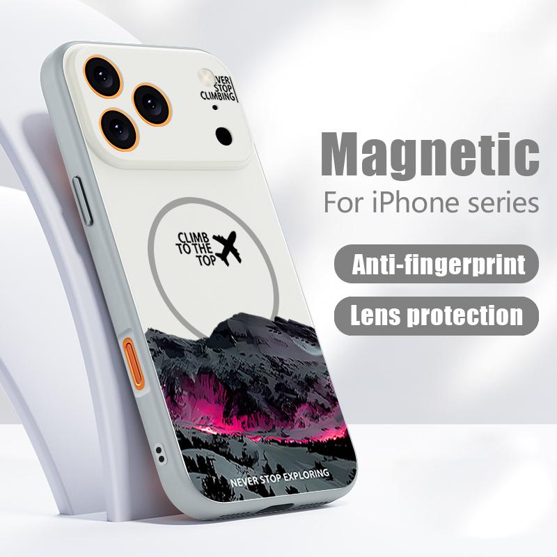 Snowy Mountain Night Scene Pattern Case For iPhone 17 Pro Max Magnetic For Magsafe Skin Feeling Cover For iPhone 16 15 14 13 Pro Max