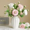 5 Stück Feuchtigkeitsspendend 3-köpfig Tau Lotus Pfingstrose Echte Haptik Künstliche Blumen Luxus Heim Tischdekoration Kunstblumen Hochzeitsdekoration