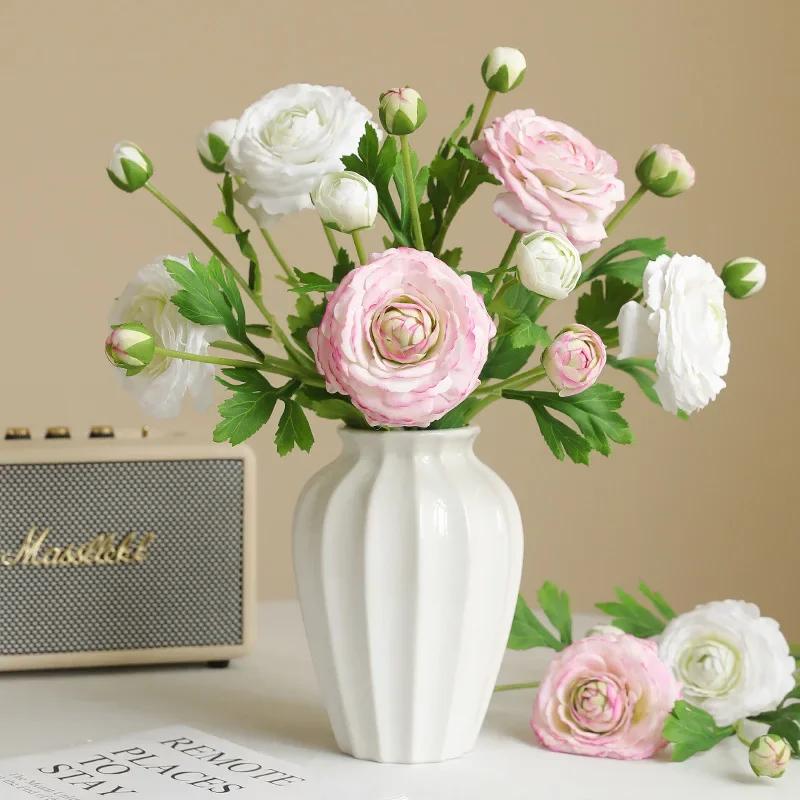 5 Stück Feuchtigkeitsspendend 3-köpfig Tau Lotus Pfingstrose Echte Haptik Künstliche Blumen Luxus Heim Tischdekoration Kunstblumen Hochzeitsdekoration