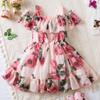 New Summer Girls Suspender Dress Kids Print Dress Elegant Children Casual Clothes Chiffon Flower Tutu Princess Dresses for Girls