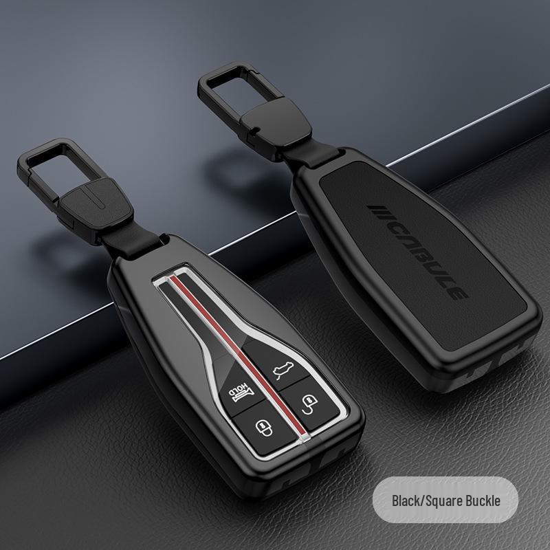 Compatible Hongqi H5 Key Case: Alloy Leather Patchwork Cover with Buckle