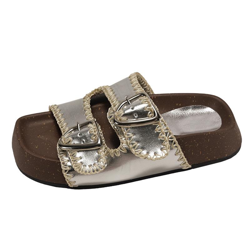 Internet celebrity explosion high sense non-slip word thick-soled slippers women's summer wear 2025 new height-increasing Birkencool slippers