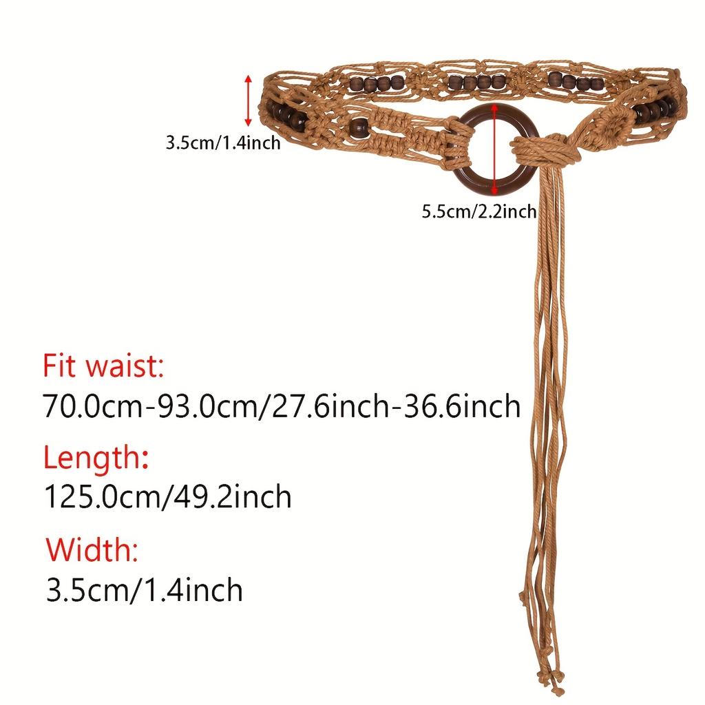 Multi-Color Bohemian Style Spring And Summer Fashion Women Handmade Wooden Circle Braided Hollow Belt Wax Rope Braided Belt Ethnic Style