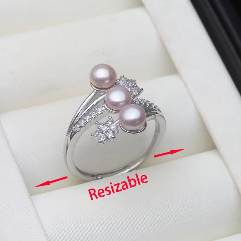Real 925 Silver Pearl Ring Ladies Woman,White Natural Freshwater Adjustable Pearl Ring Wife Mother Birthday Gift Pink