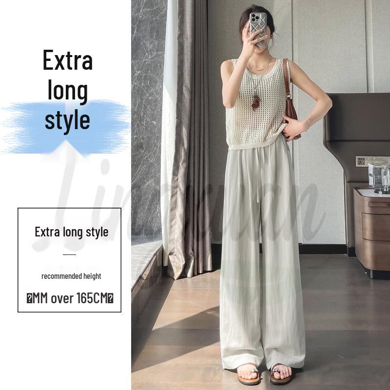2026 Summer Tencel Linen High-Waisted Wide-Leg Ice Silk Pants for Women Double Extra Large