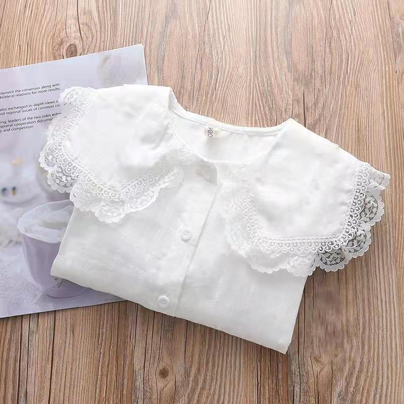 Kids Shirt Long Sleeve White Cotton Lace Trim Blouse Boys Girls Spring Autumn Fashion Top Children Korean Style Casual Clothing Size 110 160