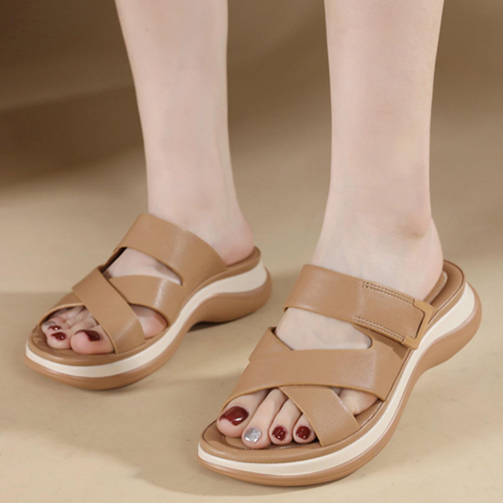 

Повседневные сандалии 2026 Женские на толстой подошве Большого размера Легкие Сладкие шлепанцы Пляжная обувь Шлепанцы для отпуска SandáLias Femininas 35 хаки