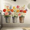 Flower Pot Wall Decals, Colorful Watercolor Rose Lily Tulip In Metal Bucket Stickers, Removable Self-Adhesive PVC Wall Art for Living Room