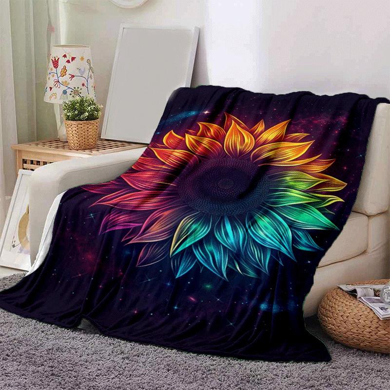 1pc Sunflower Printing Lightweight Flannel Blanket, Comfortable and Warm Blanket, for Camping Sofa Bed and Couch Office, Suitable for Gift Bl