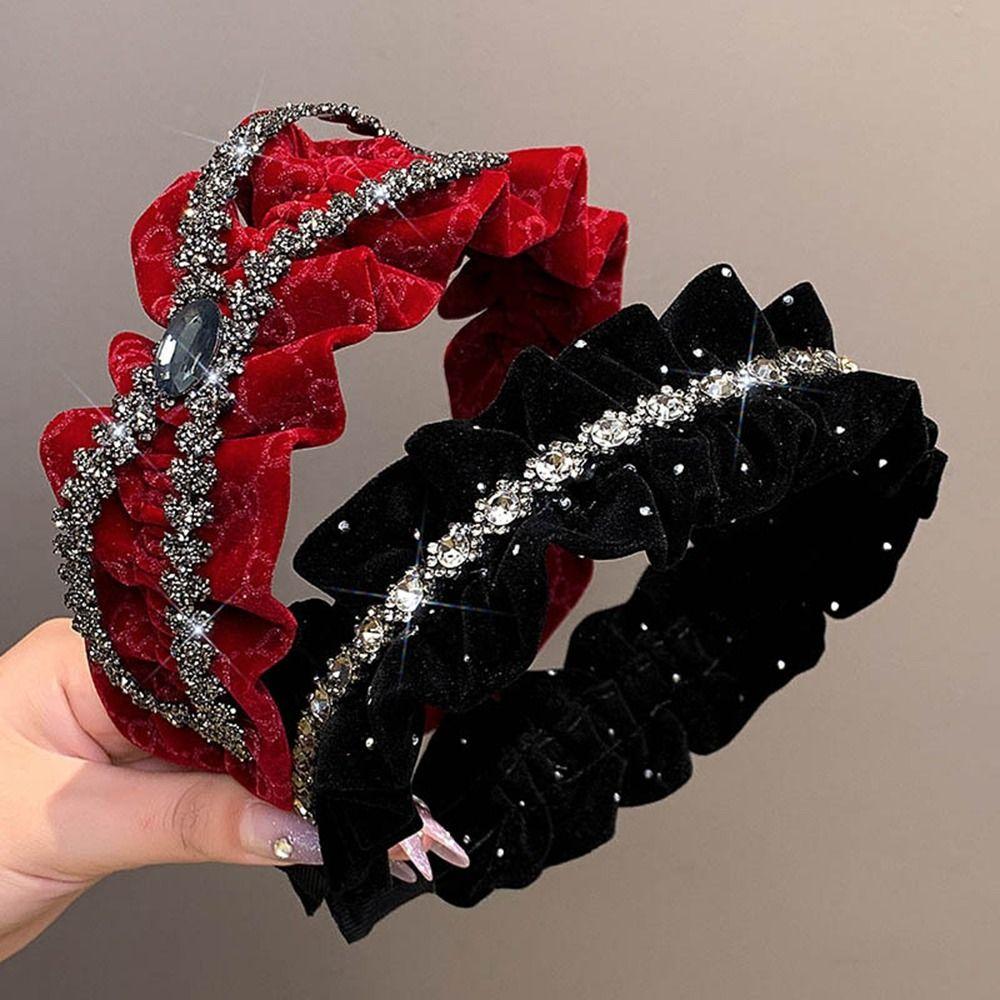 Wide Edged Crystal Bow Headband Solid Color Wide Edged Headband Fashion Bow Hair Hoop  Women Girls