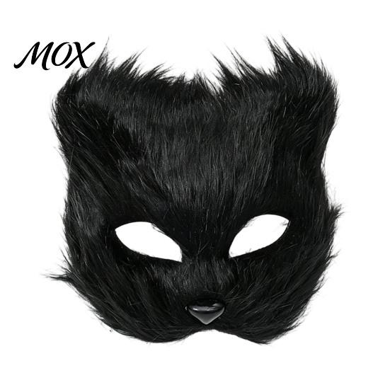 Adjustable Elastic Strap Mask Long Fur White Fox Half Face Mask, Halloween Masquerade Cosplay Furry Elegant Fairy for Ancient Style Photoshoot