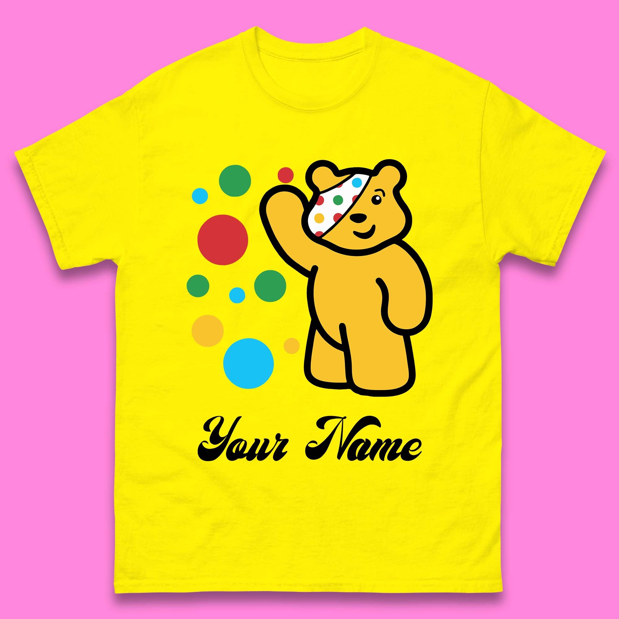 Spotty Pudsey Bear Hand Waving Dotty Spot Your Name Fundraising Spotty Bear Spotty Day Mens Tee Top M