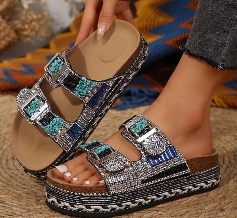 New Platform Flip Flops Outdoor Beach Cork Slippers Fashion Summer Women Sneakers Sequin Platform Shoes Women's Sandals