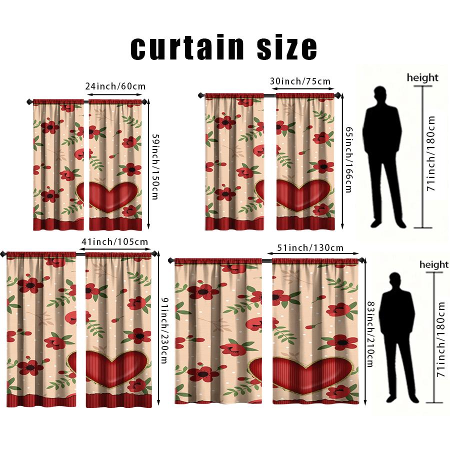 2PCS rice bottom red rose heart-shaped curtains   gentle style   bedroom and living room   decorative curtains with drawbar pockets