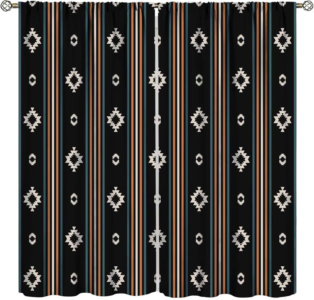 Tribal Geometric Pattern Curtains,Traditional Southwestern Style Aztec Window Treatments for Bedroom Living Room,Minimalist