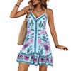 Women Sleeveless V Neck Floral Print Dress Casual Loose Fit Summer Holiday Sundress Lightweight Fabric Bohemian Style