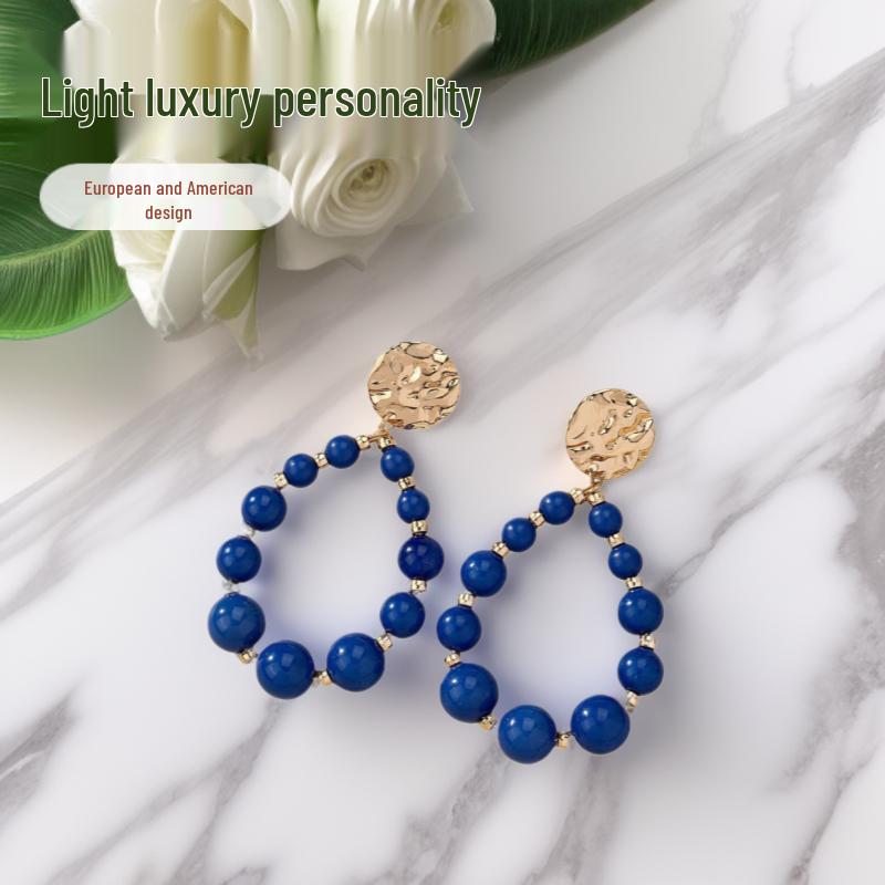 Light Luxury Retro Round Bead Earrings: European-American Design, Sweet Studs with Dopamine Personality