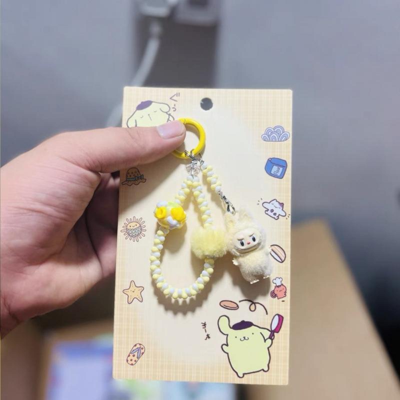 Kawaii Tegneserie Dukke Nøkkelring Søt Perlebesatt Nøkkelring Veskedekorasjonstilbehør Universelt Mobiltelefonanheng Gaver