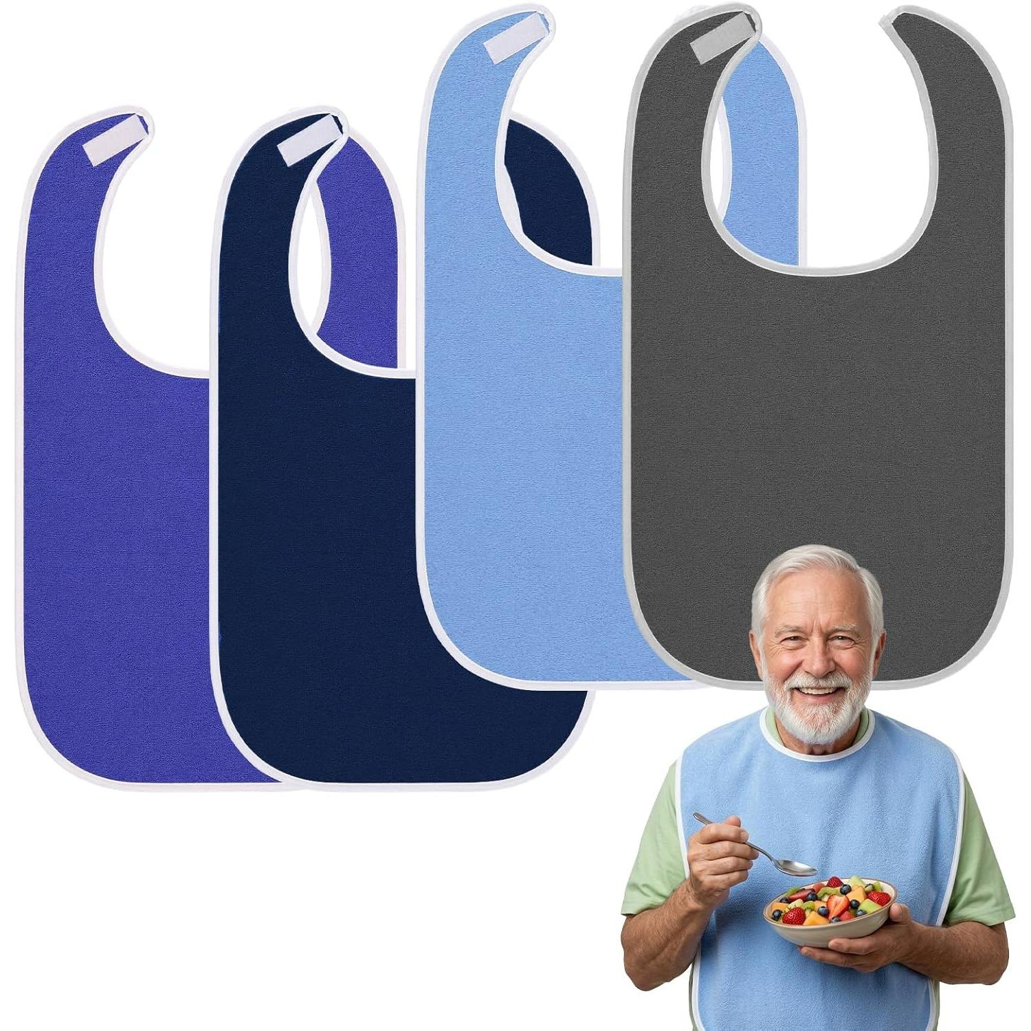Adult Bibs for Elderly Washable,Soft Dining Bib Reusable Clothing Protectors for Men Women Seniors Disabled Eating 4 разноцветный