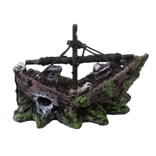 Wreck Sunk Ship Aquarium Ornament Sailing Boat Destroyer Fish Tank Cave Decor