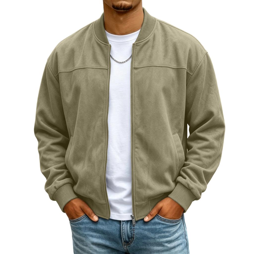 Men's Casual Long Sleeve Zip Up Baseball Jacket with Stand Collar and Pockets