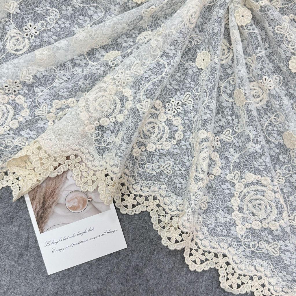 Apricot 3D Embroidered Stretch Lace Fabric for Wedding Dresses, Evening Gowns, Tablecloths