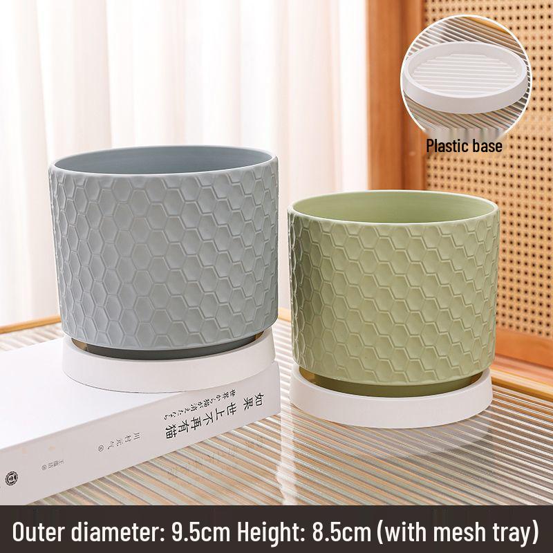 Elegant Large Ceramic Flower Pot with Saucer for Home - Light Luxury Style Ideal for Orchids, Succulents, and Green Plants