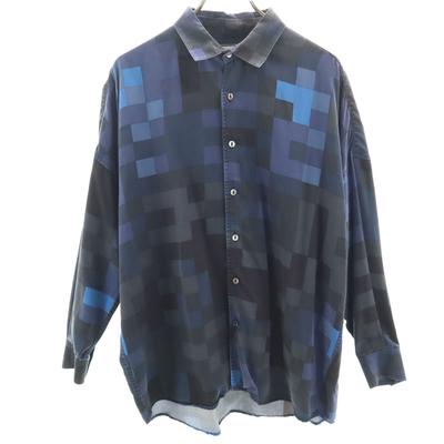 SHAREEF Geometric Pattern Long Sleeve Shirt 1 Navy Men's Used